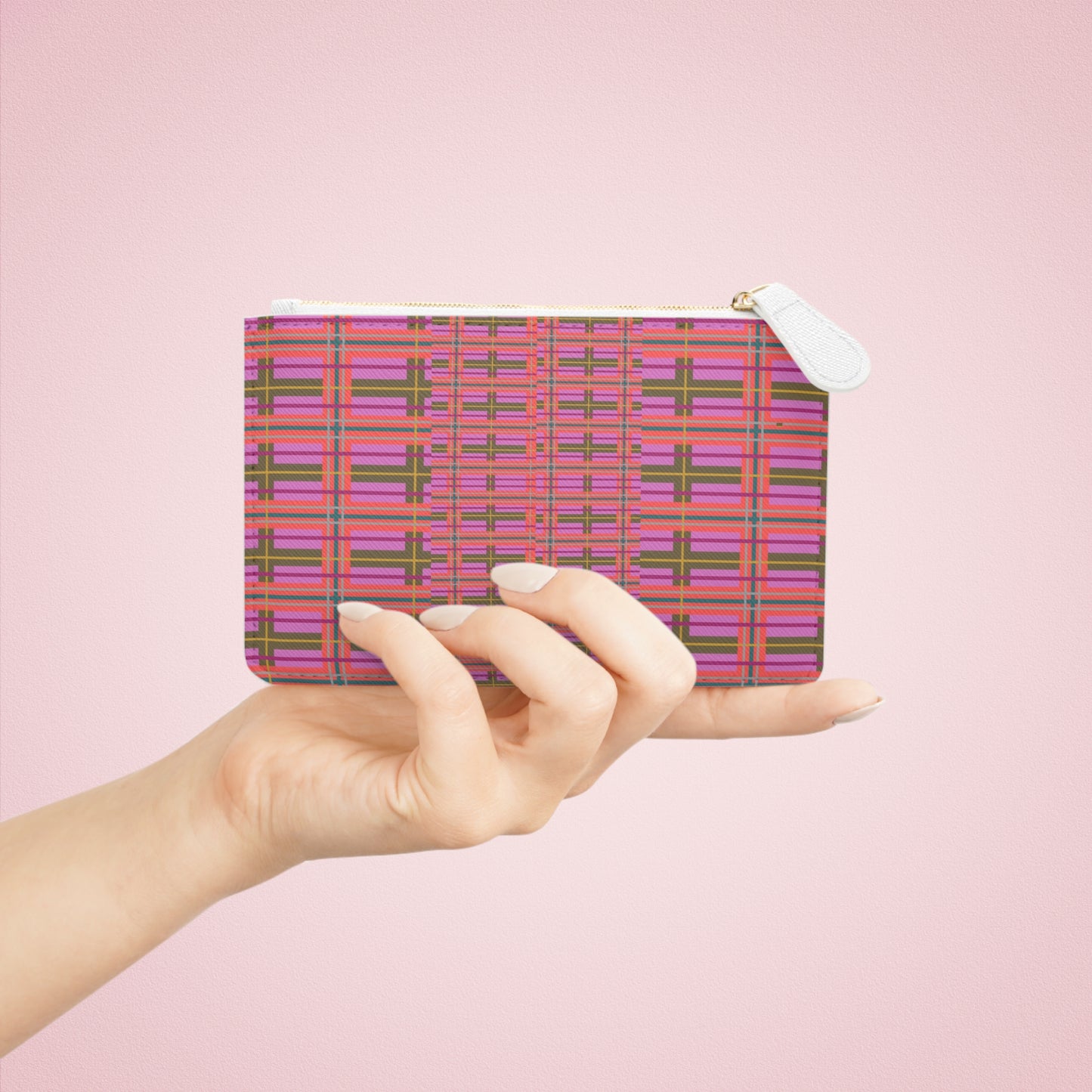 Pink Plaid Mini Vegan Wallet