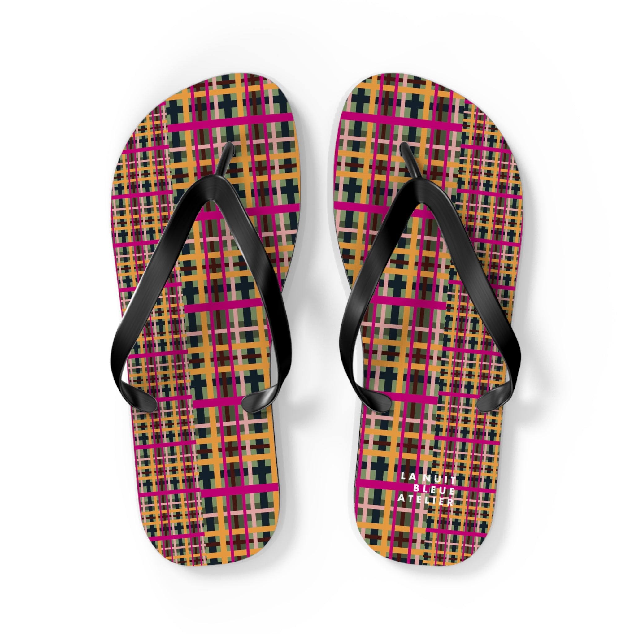 Fuchsia Plaid Flip Flops