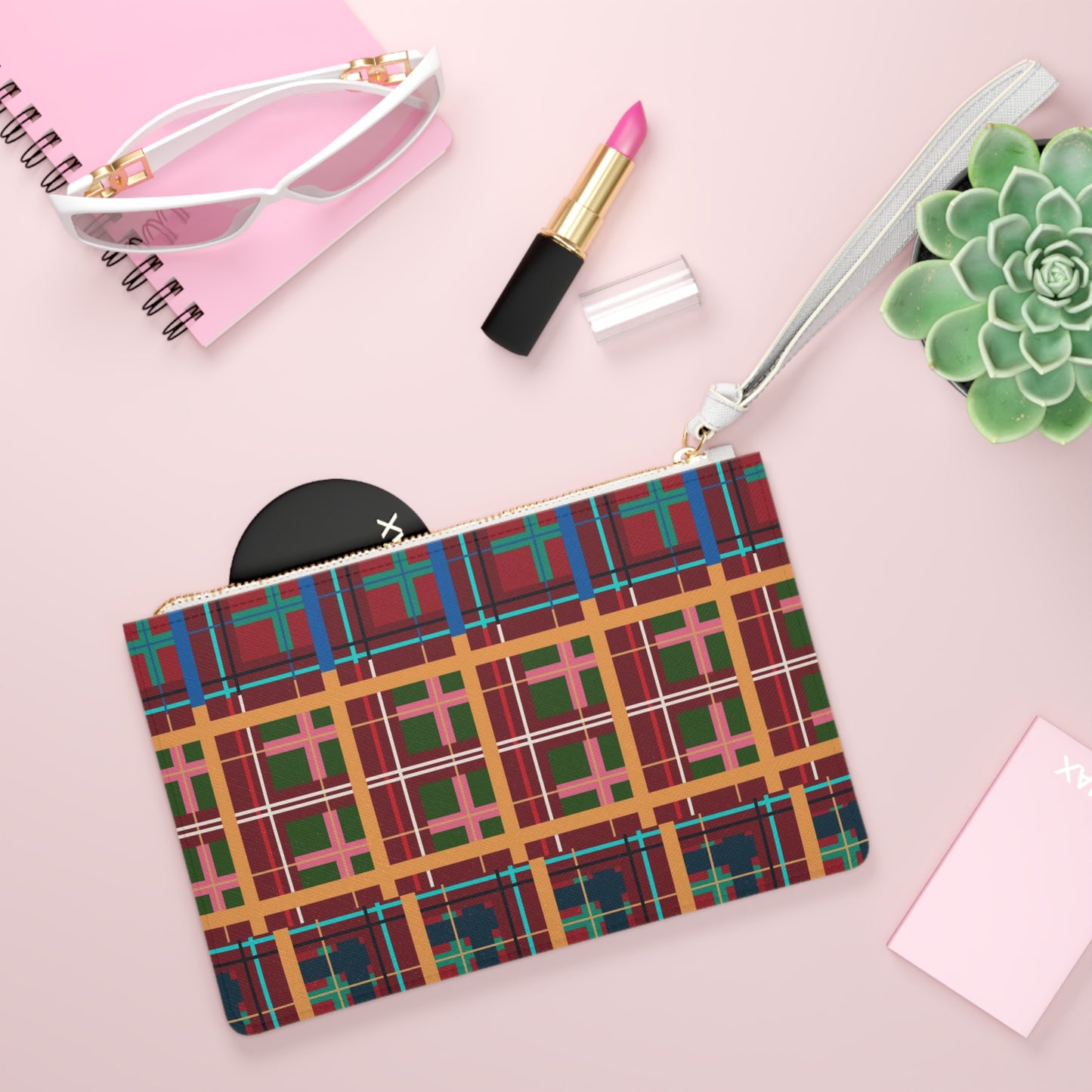 Multi Plaid No. 1 Vegan Leather Wristlet