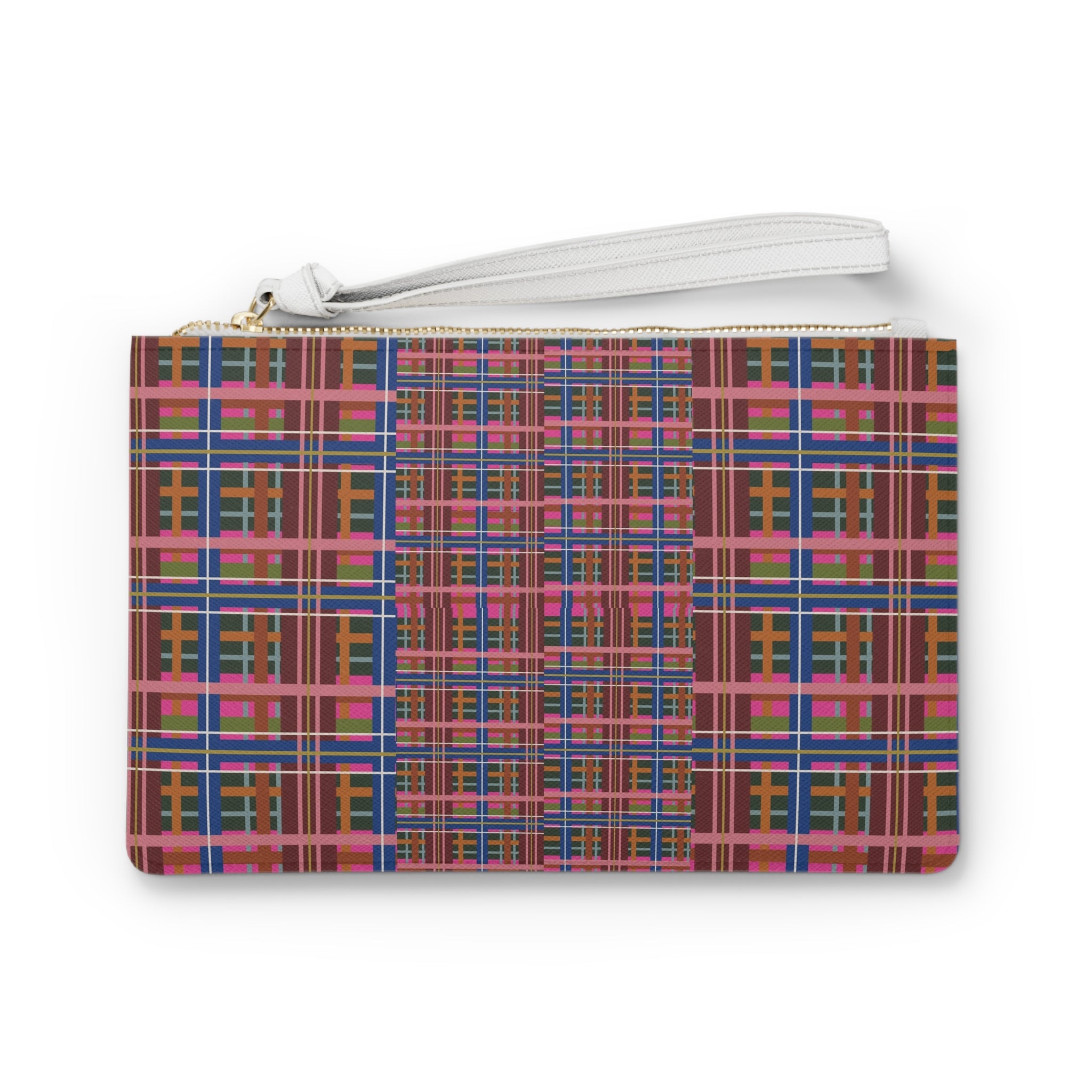 Pinky Blue Plaid Vegan Leather Wristlet