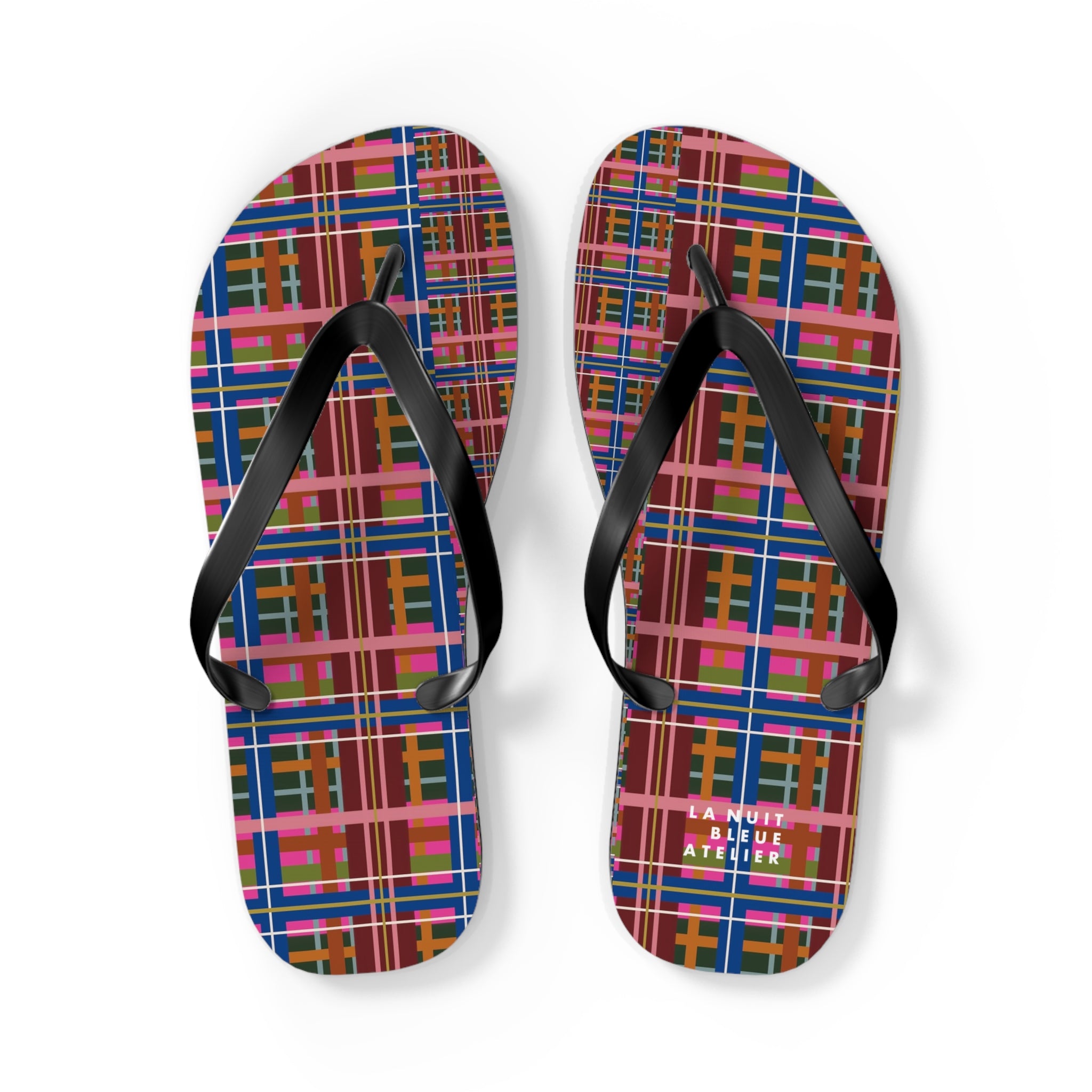 Pinky Blue Plaid Flip Flops