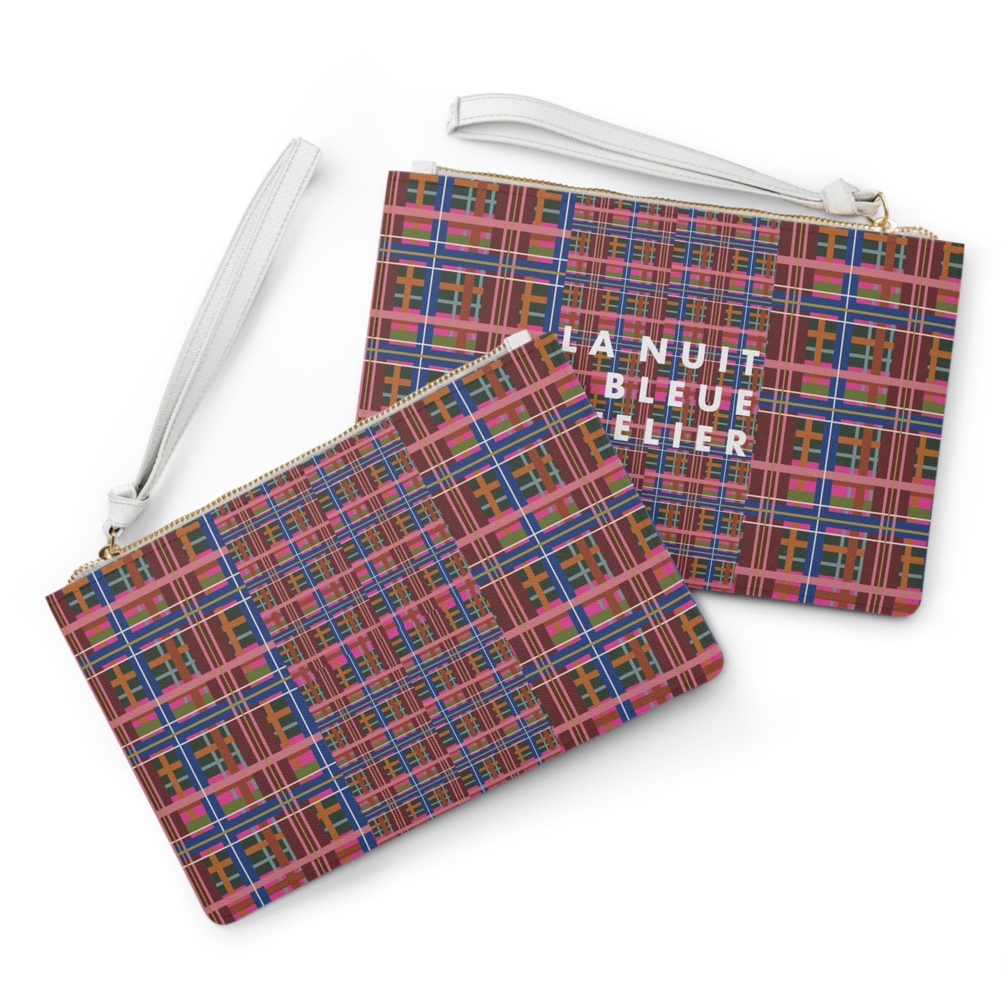Pinky Blue Plaid Vegan Leather Wristlet