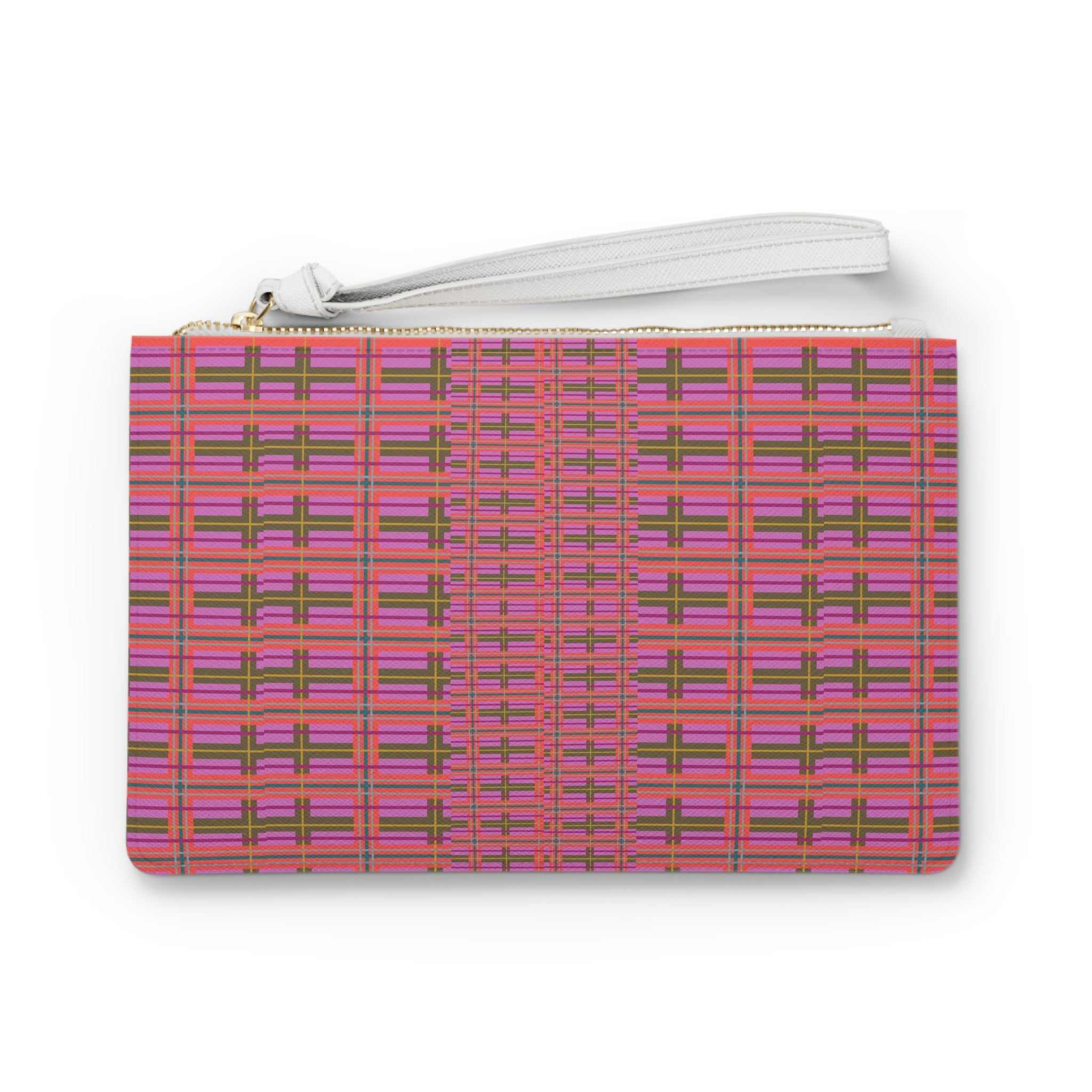 Pink Plaid Vegan Leather Wristlet