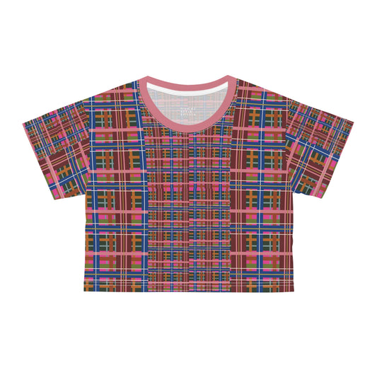 Pinky Blue Plaid Lightweight Crop Tee