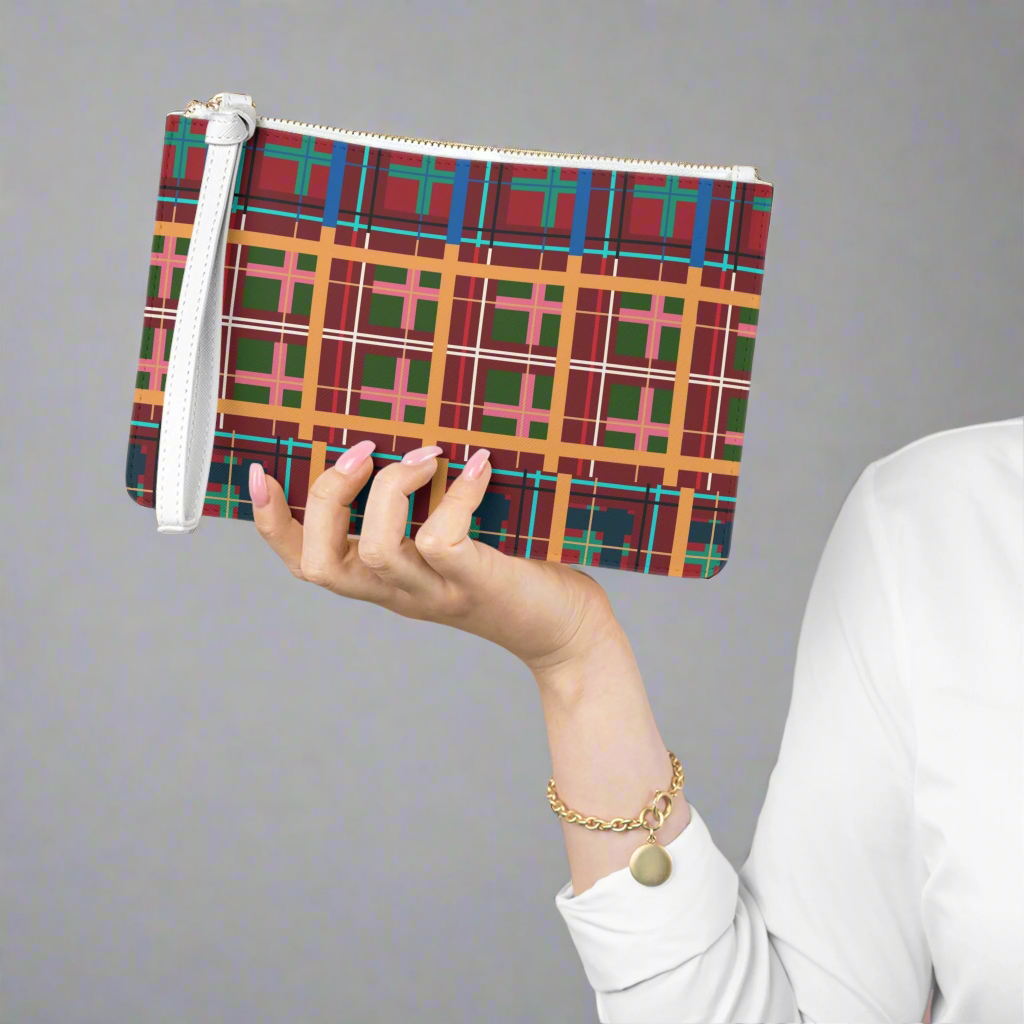 Multi Plaid No. 1 Vegan Leather Wristlet