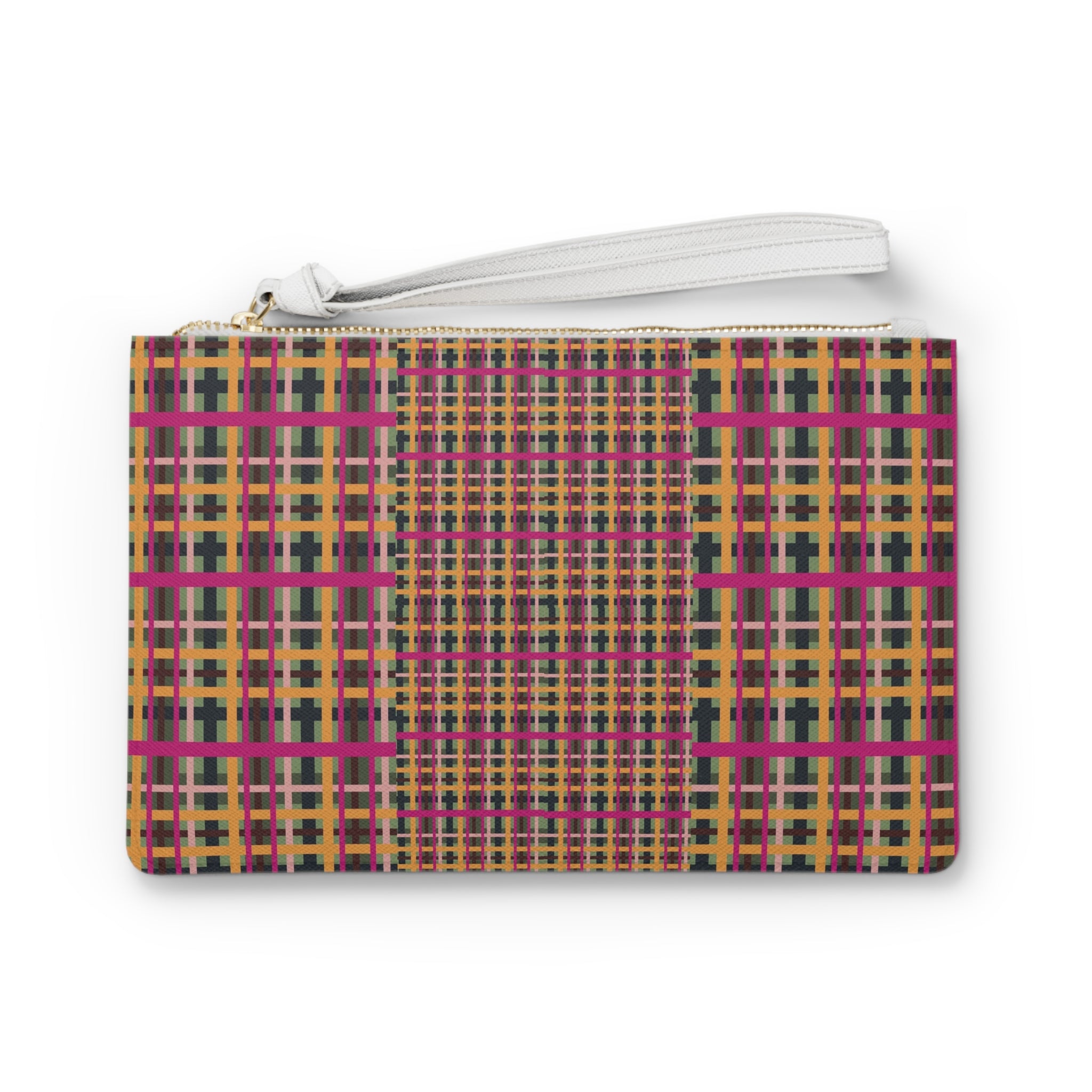 Fuchsia Plaid Vegan Leather Wristlet