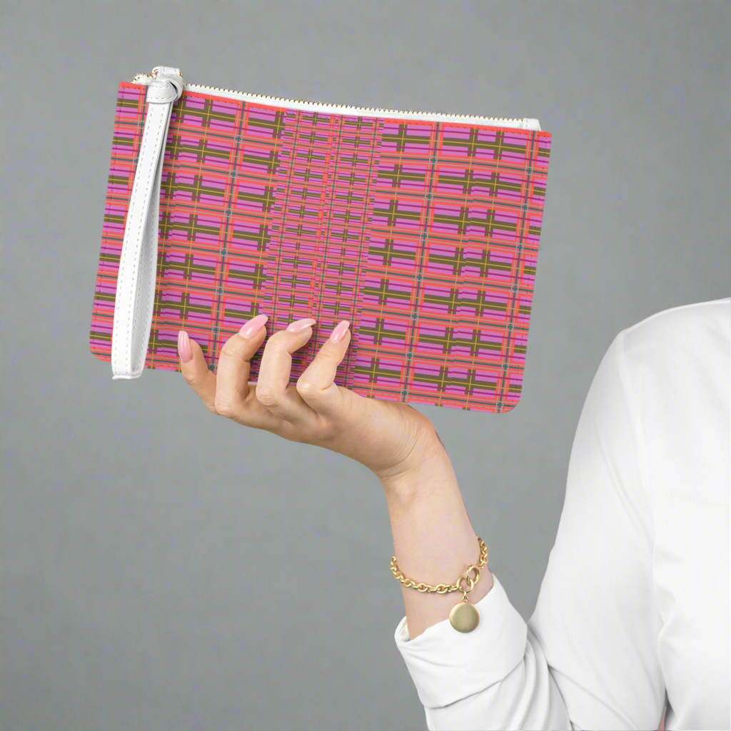 Pink Plaid Vegan Leather Wristlet
