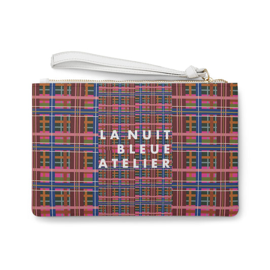 Pinky Blue Plaid Vegan Leather Wristlet