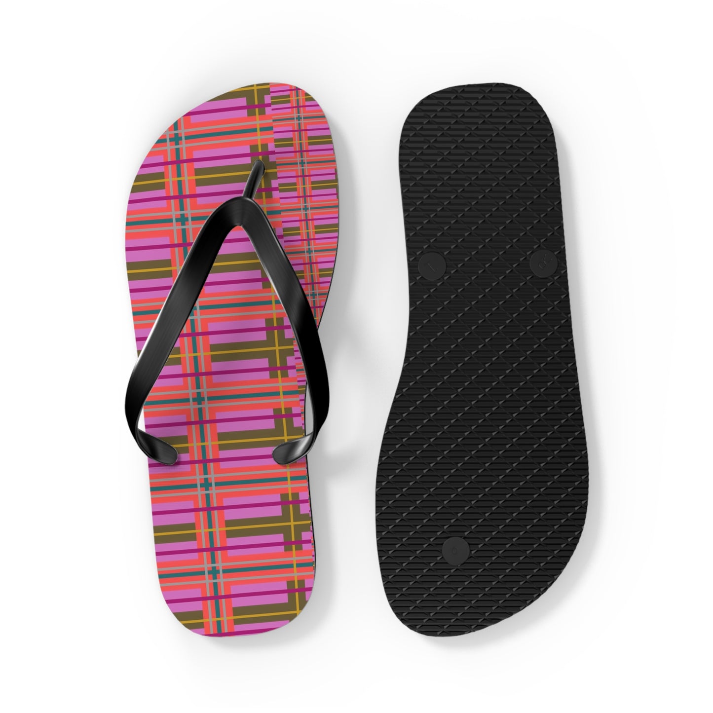 Pink Plaid Flip Flops