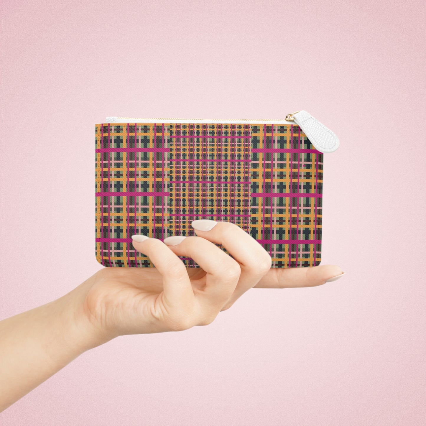 Fuchsia Plaid Mini Vegan Wallet