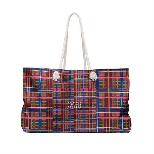 Pinky Blue Plaid Weekender Tote