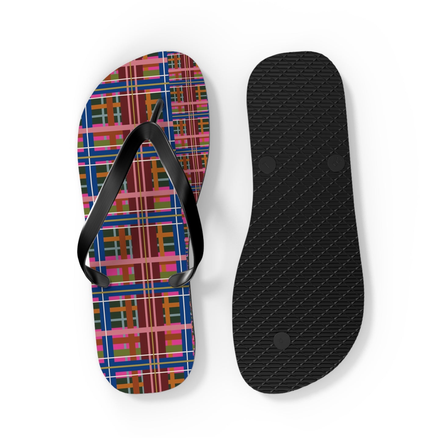 Pinky Blue Plaid Flip Flops