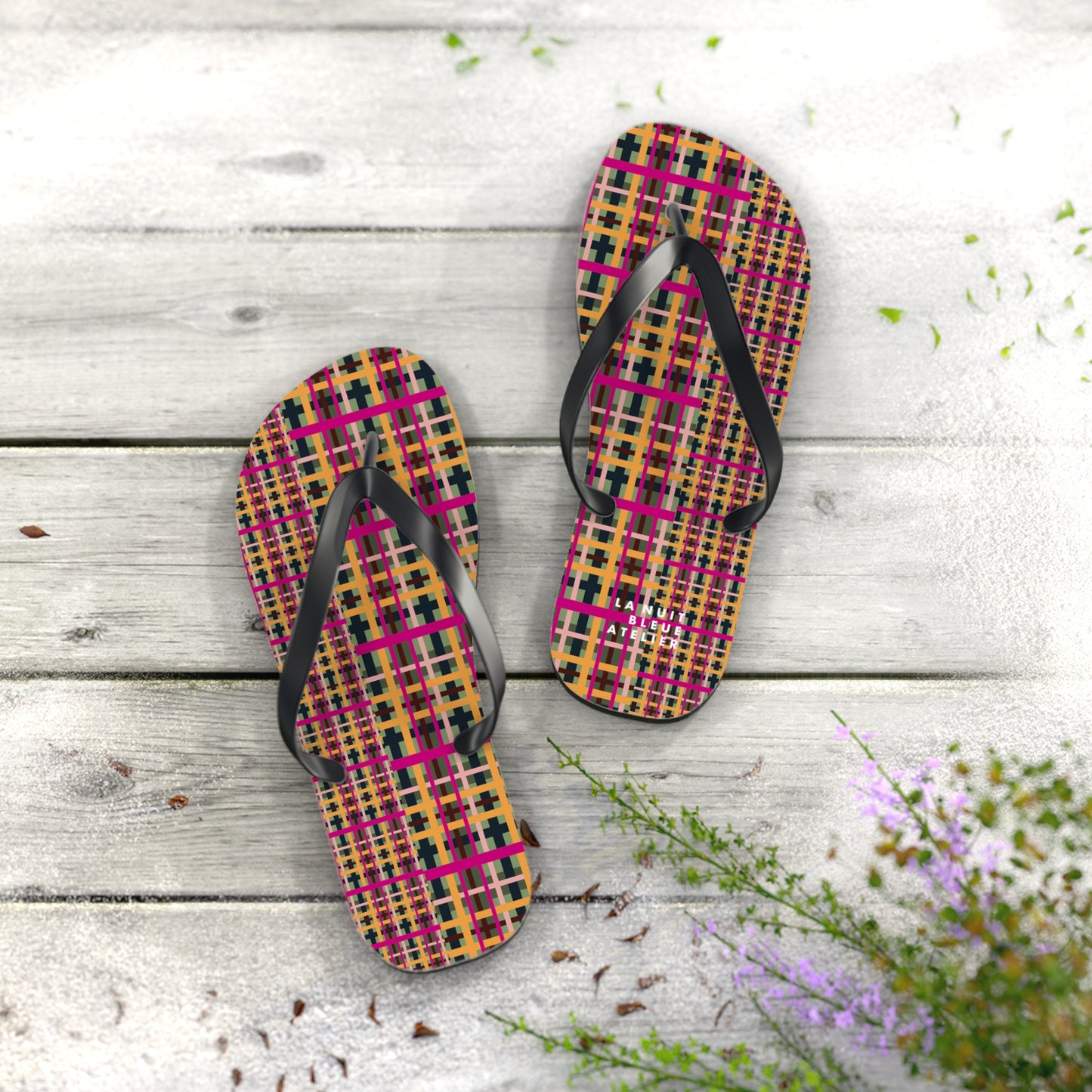 Fuchsia Plaid Flip Flops