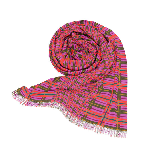Pink Plaid Lightweight Shawl