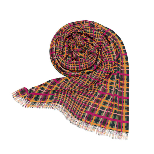 Fuchsia Plaid Lightweight Shawl