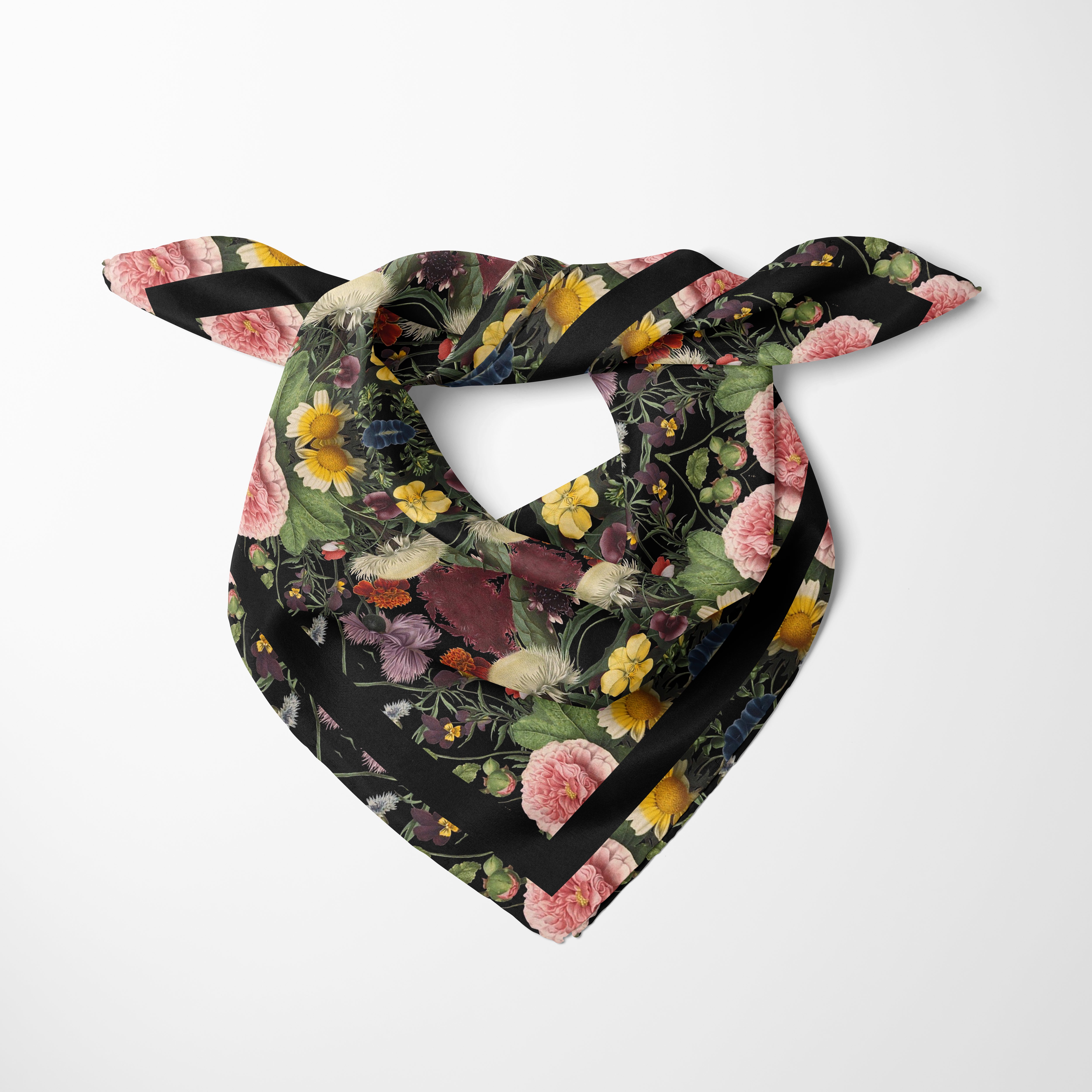Botanica No. 1 Chiffon Square Scarf with Black Accent