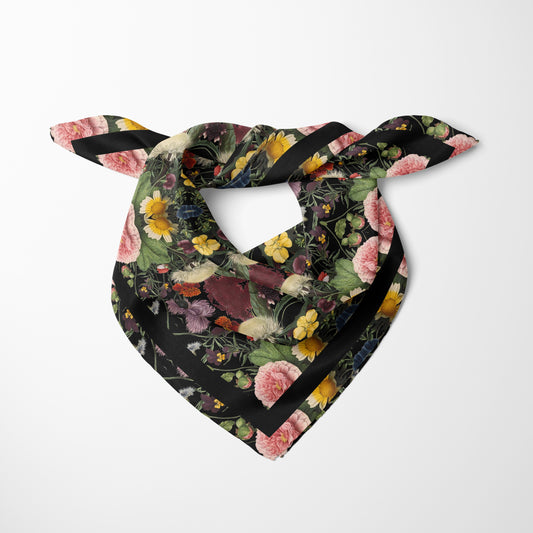 Botanica No. 1 Chiffon Square Scarf with Black Accent
