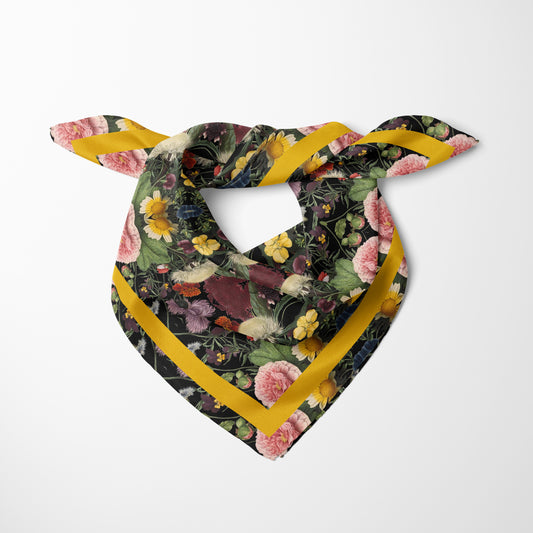 Botanica No. 1 Chiffon Square Scarf with Yellow Accent