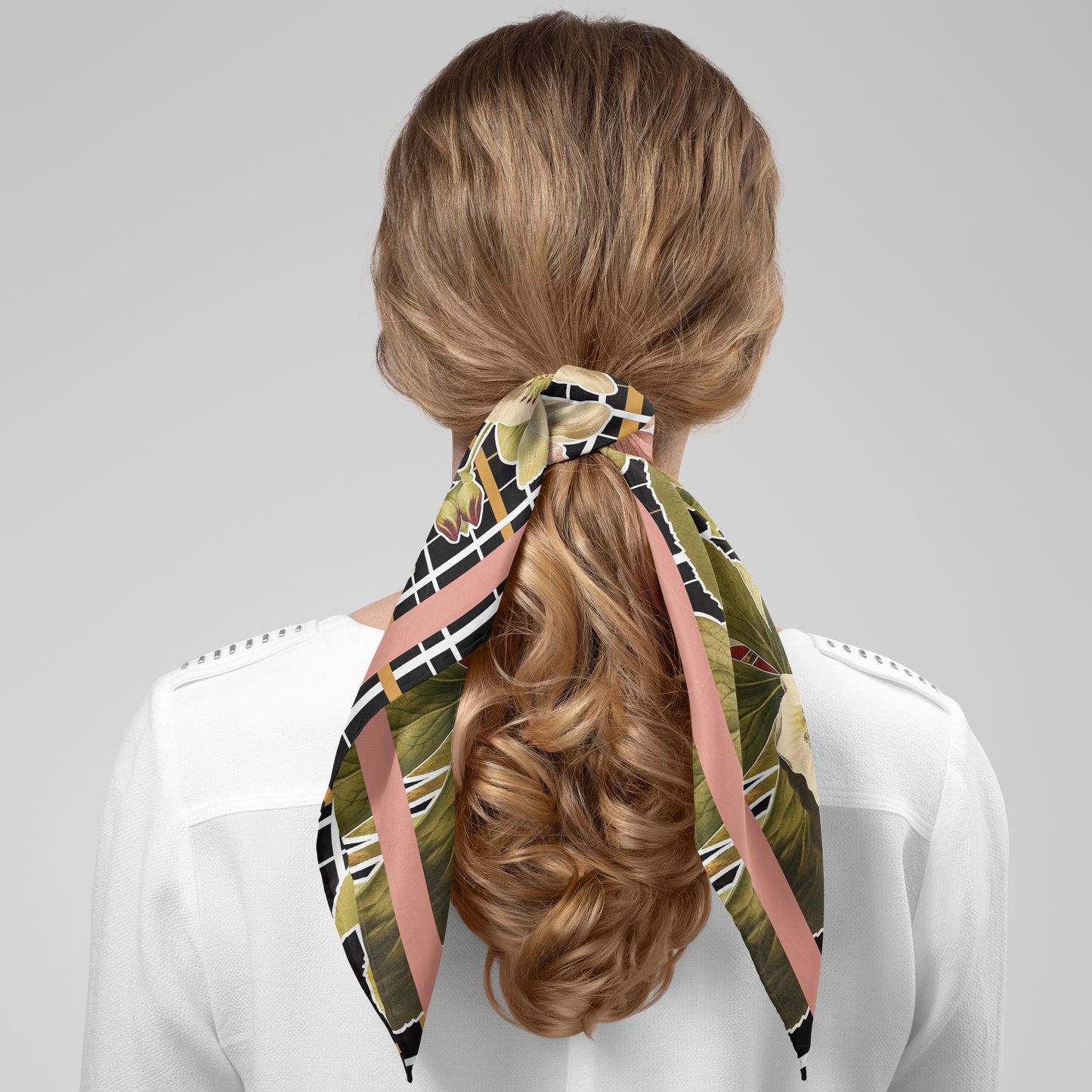 Botanica Plaid No. 1 Chiffon Square Scarf with Soft Pink Accent