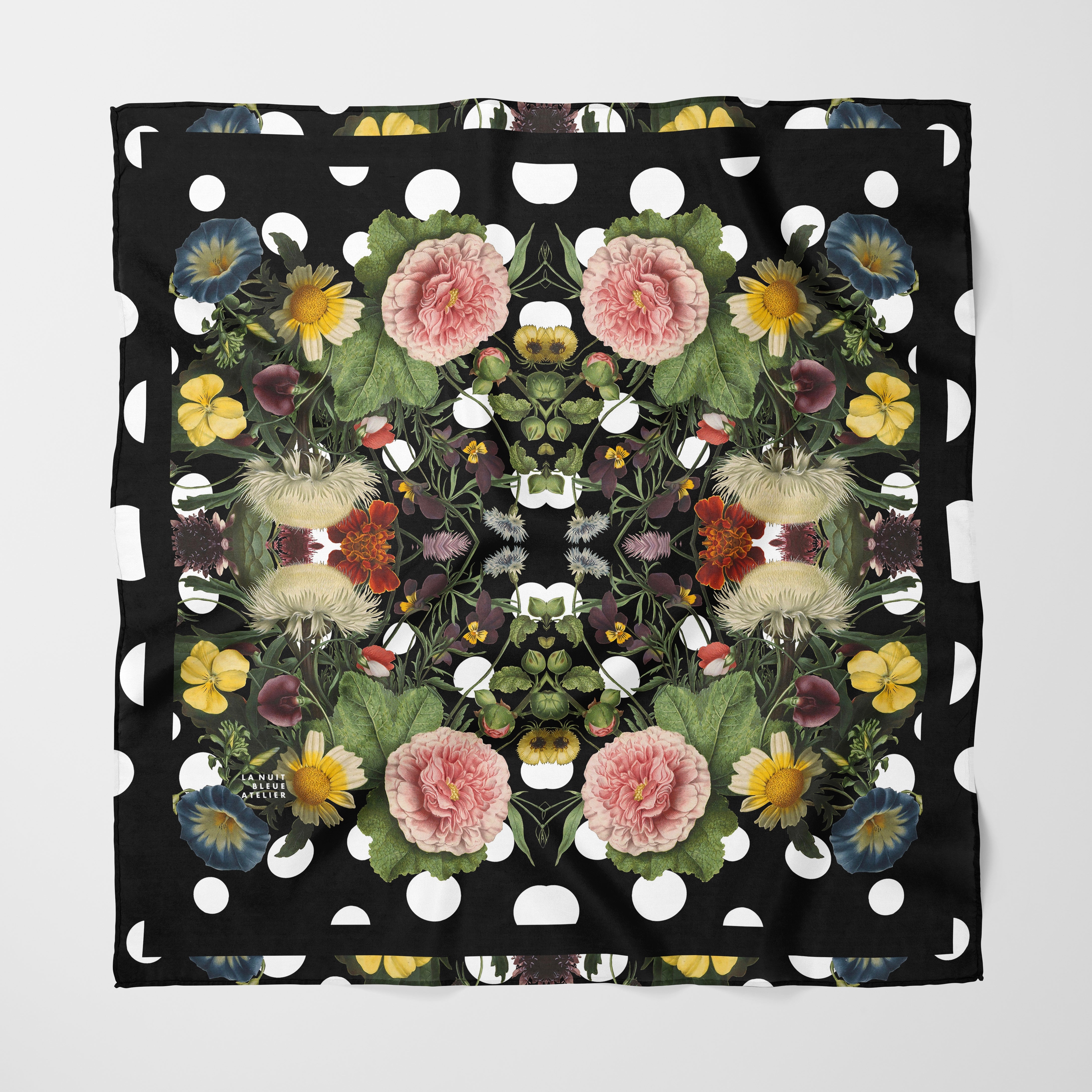 Botanica Pop Chiffon Square Scarf with Black Accent