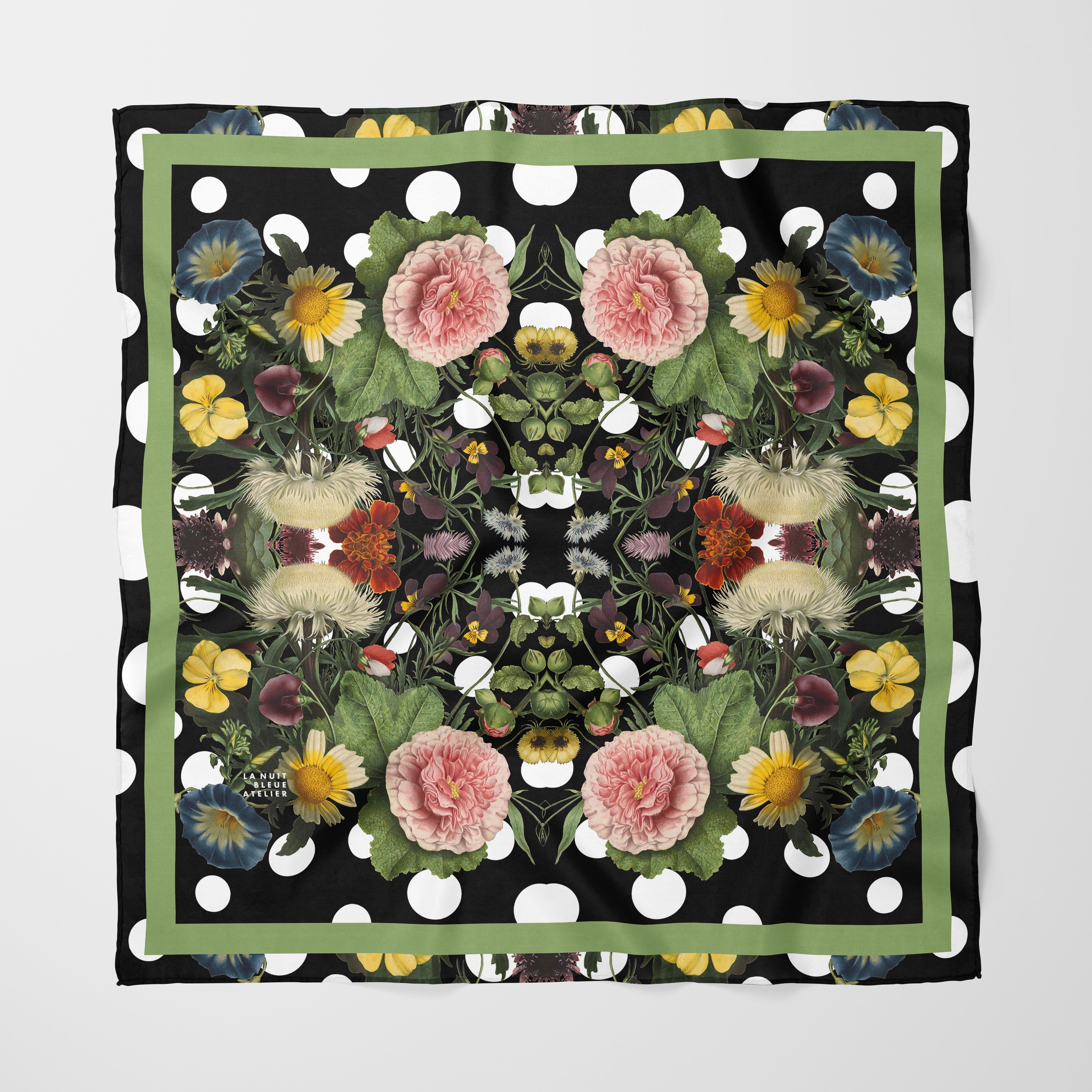 Botanica Pop Chiffon Square Scarf with Green Accent