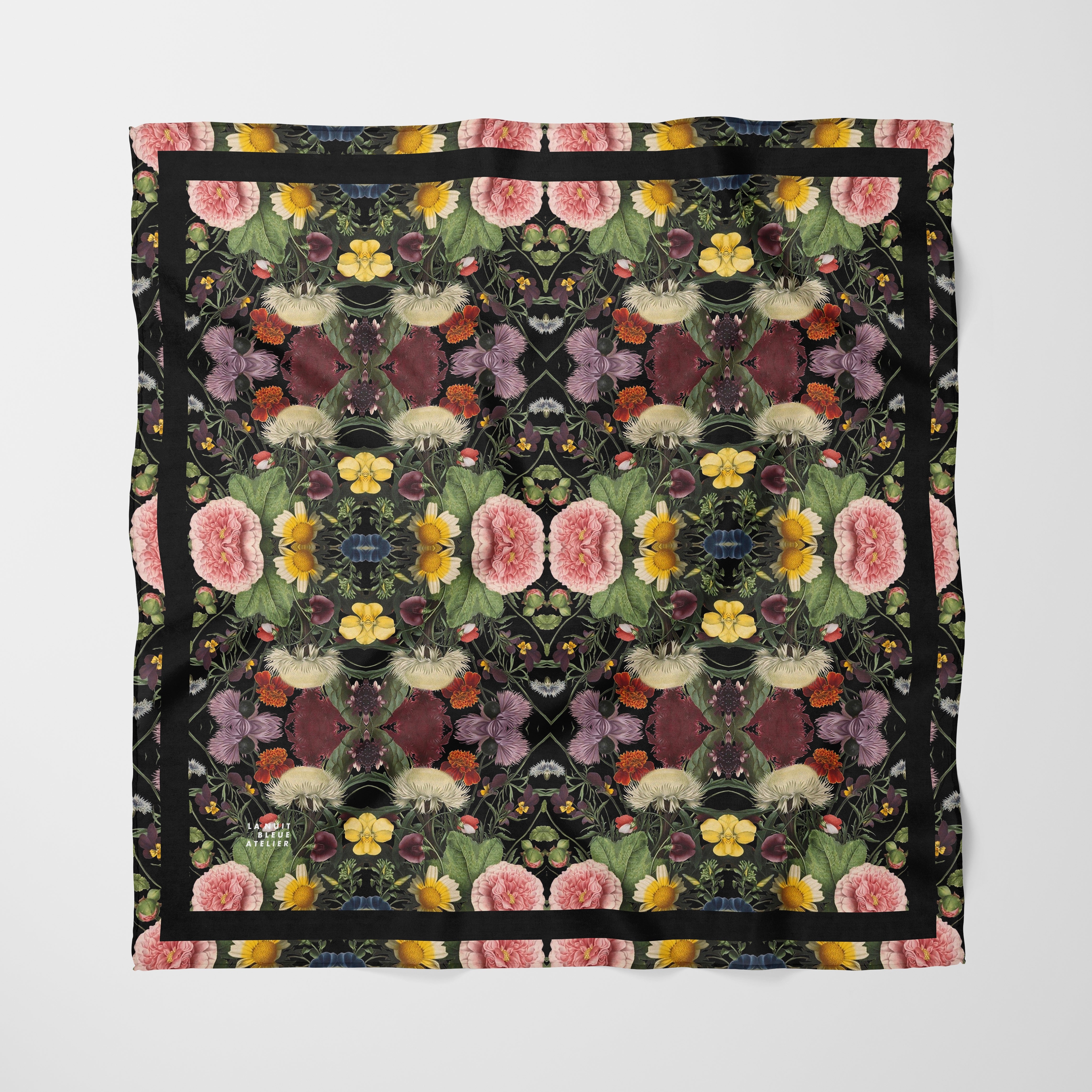 Botanica No. 1 Chiffon Square Scarf with Black Accent