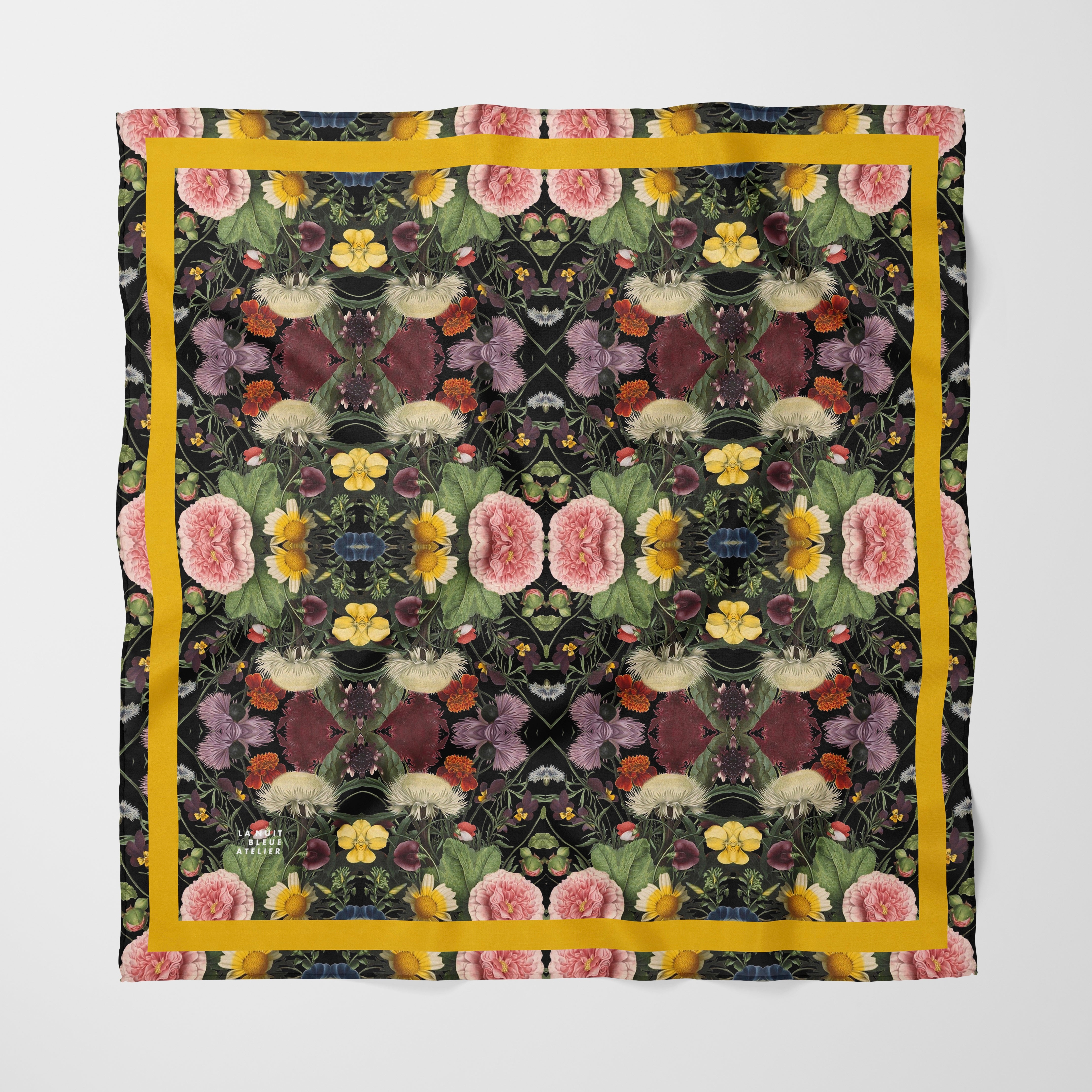 Botanica No. 1 Chiffon Square Scarf with Yellow Accent