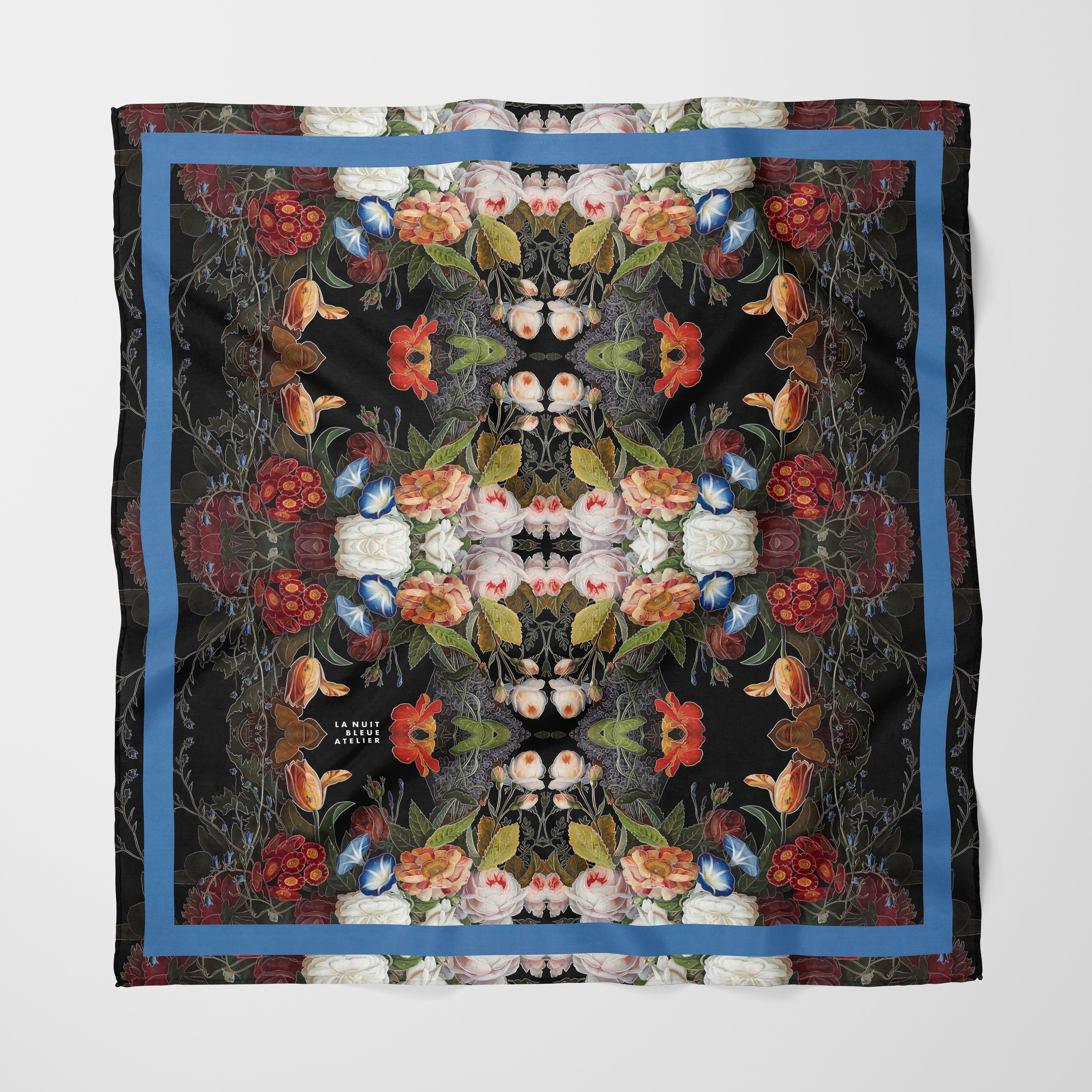 Dutch Redux No. 1.2 Chiffon Square Scarf with Blue Accent
