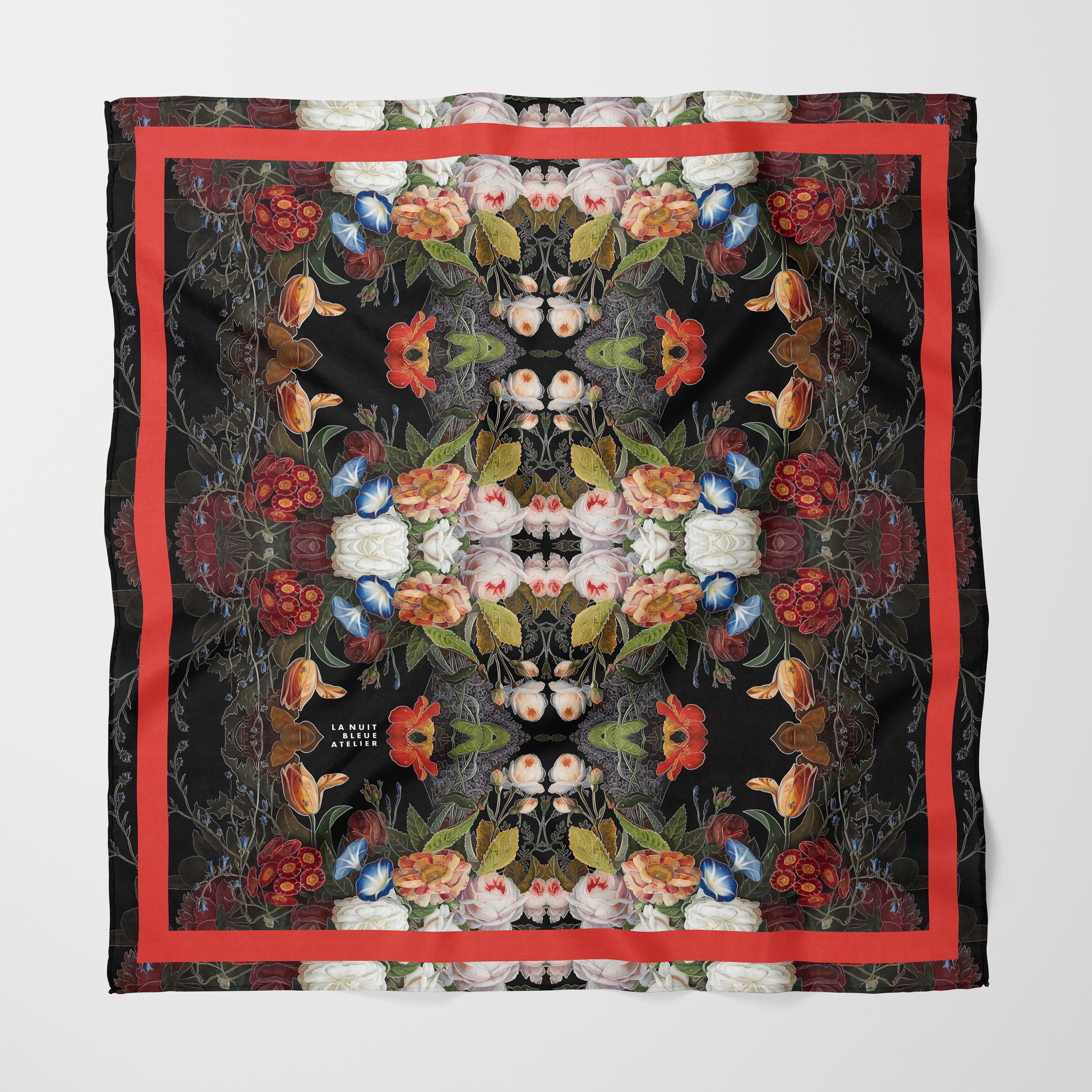 Dutch Redux No. 1.2 Chiffon Square Scarf with Red Accent