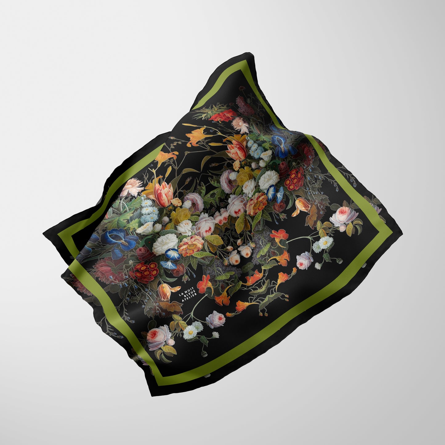 Dutch Redux No. 1 Chiffon Square Scarf with Green Accent