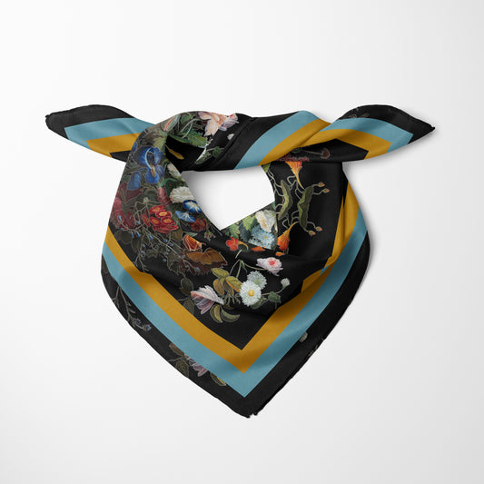 Dutch Redux No. 1 Chiffon Square Scarf with Gold + Pale Blue Accent Accent