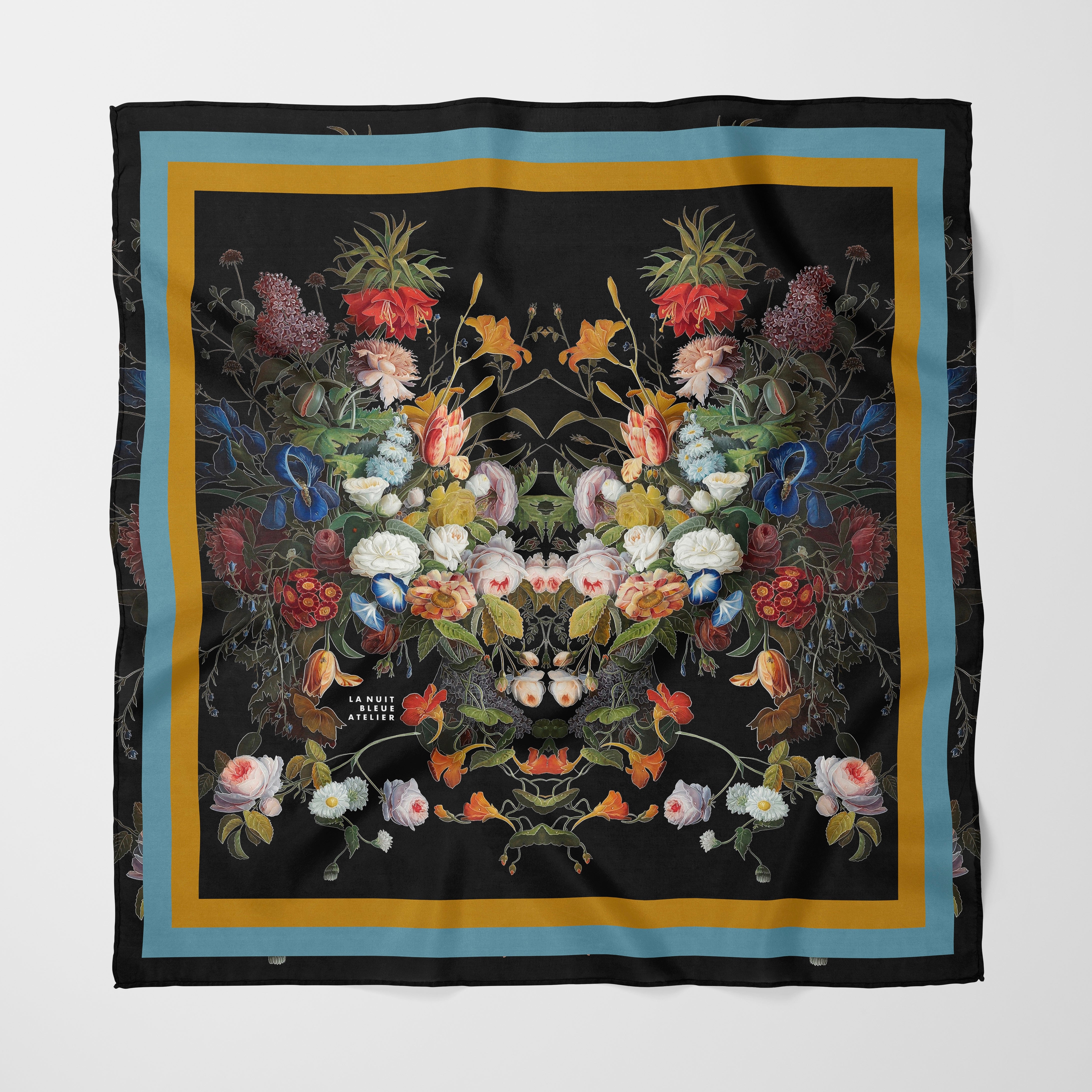 Dutch Redux No. 1 Chiffon Square Scarf with Gold + Pale Blue Accent Accent
