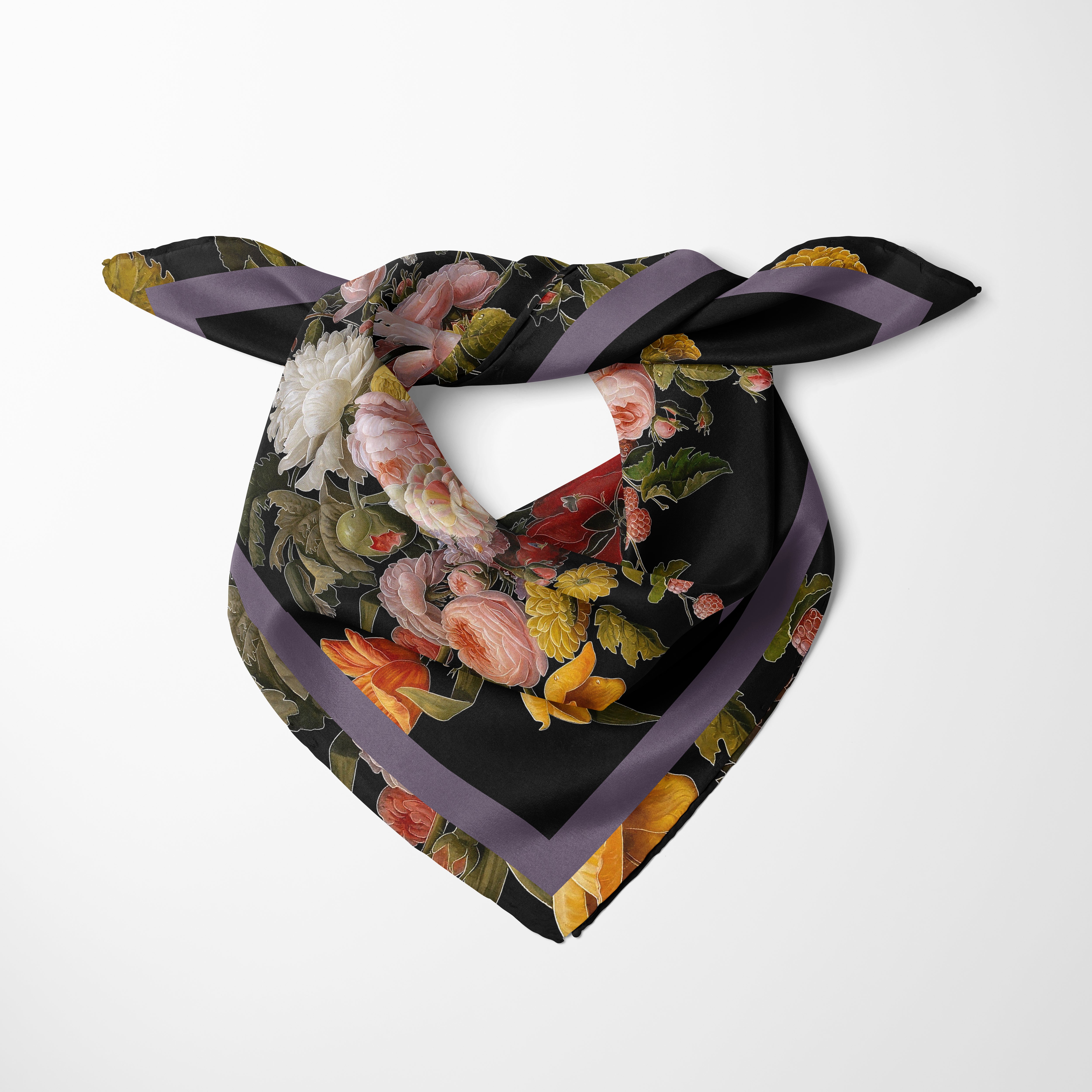Dutch Redux No. 2 Chiffon Square Scarf with Plum Accent