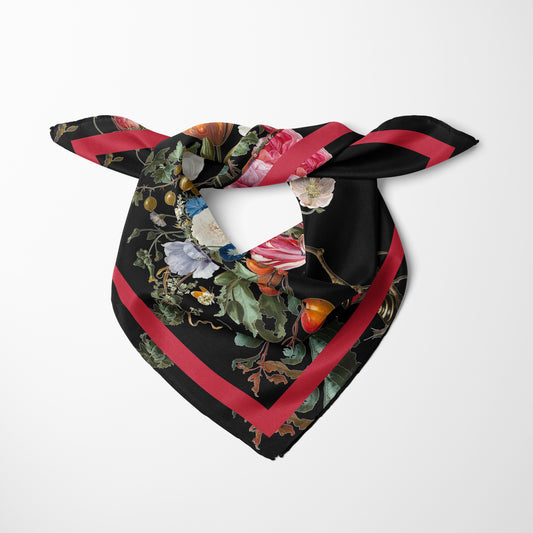 Dutch Redux No. 3 Chiffon Square Scarf with Red Accent