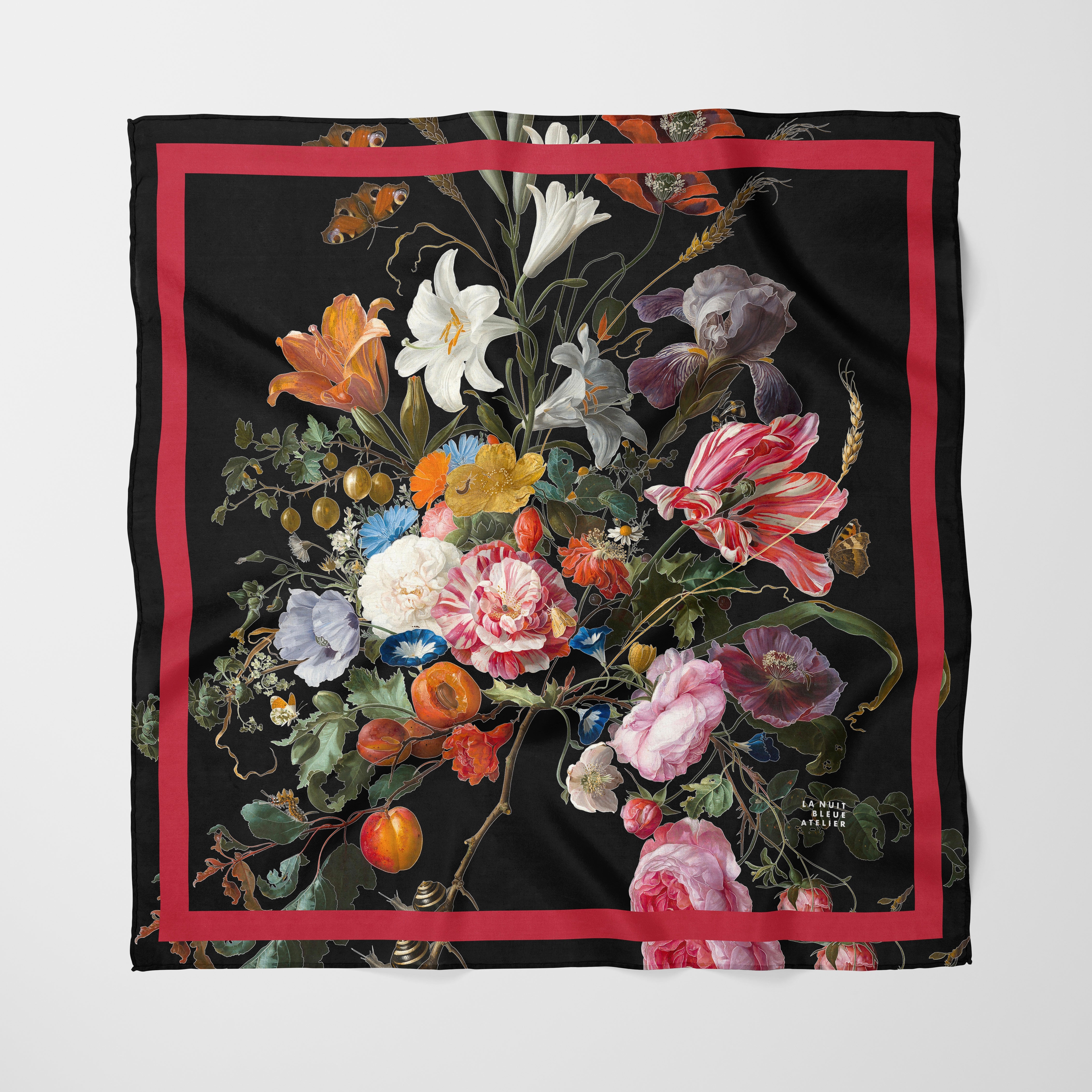 Dutch Redux No. 3 Chiffon Square Scarf with Red Accent