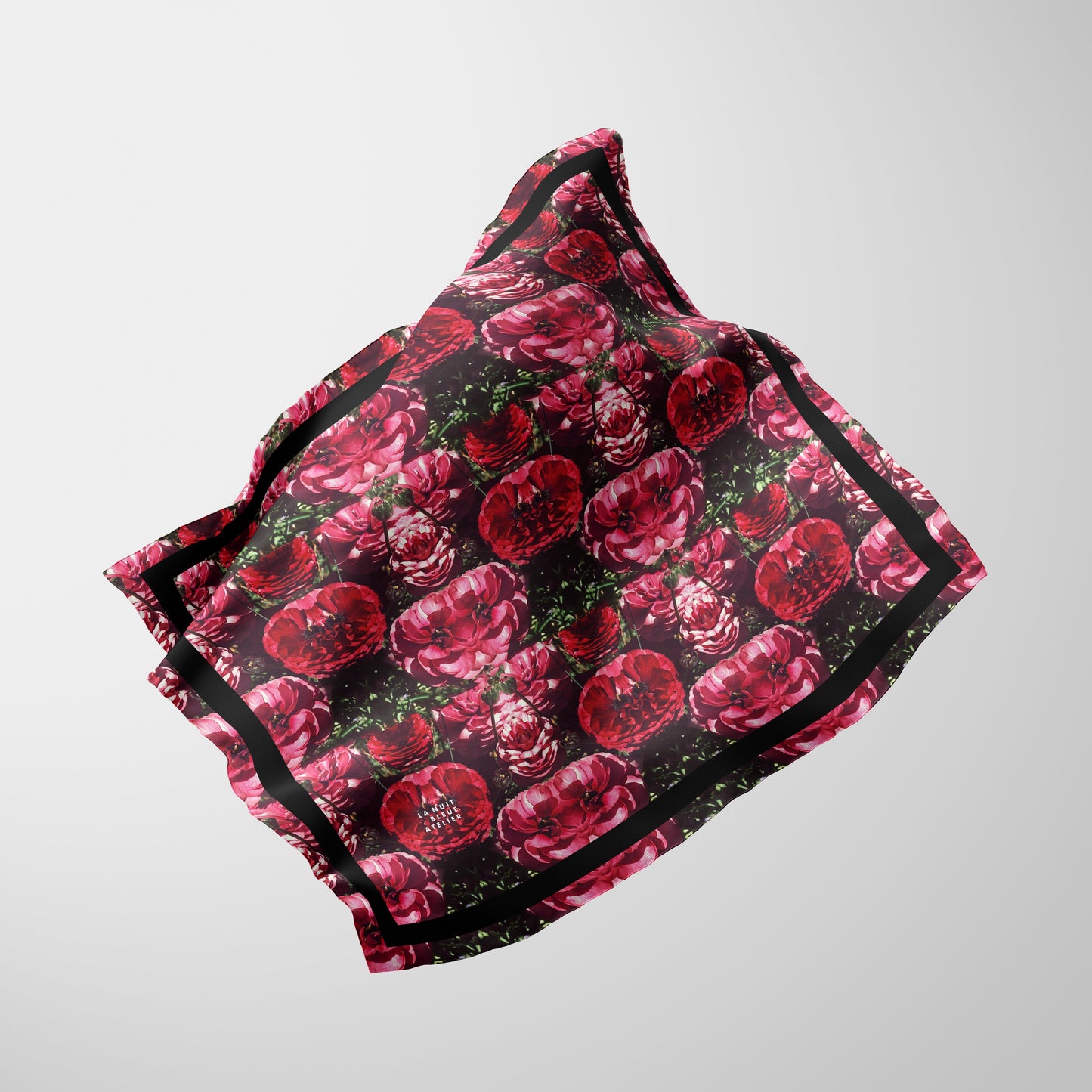 Floralis No. 25 Chiffon Square Scarf with Black Accent