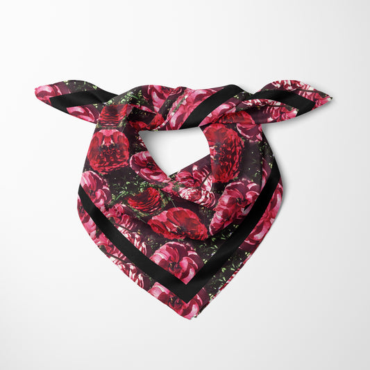 Floralis No. 25 Chiffon Square Scarf with Black Accent