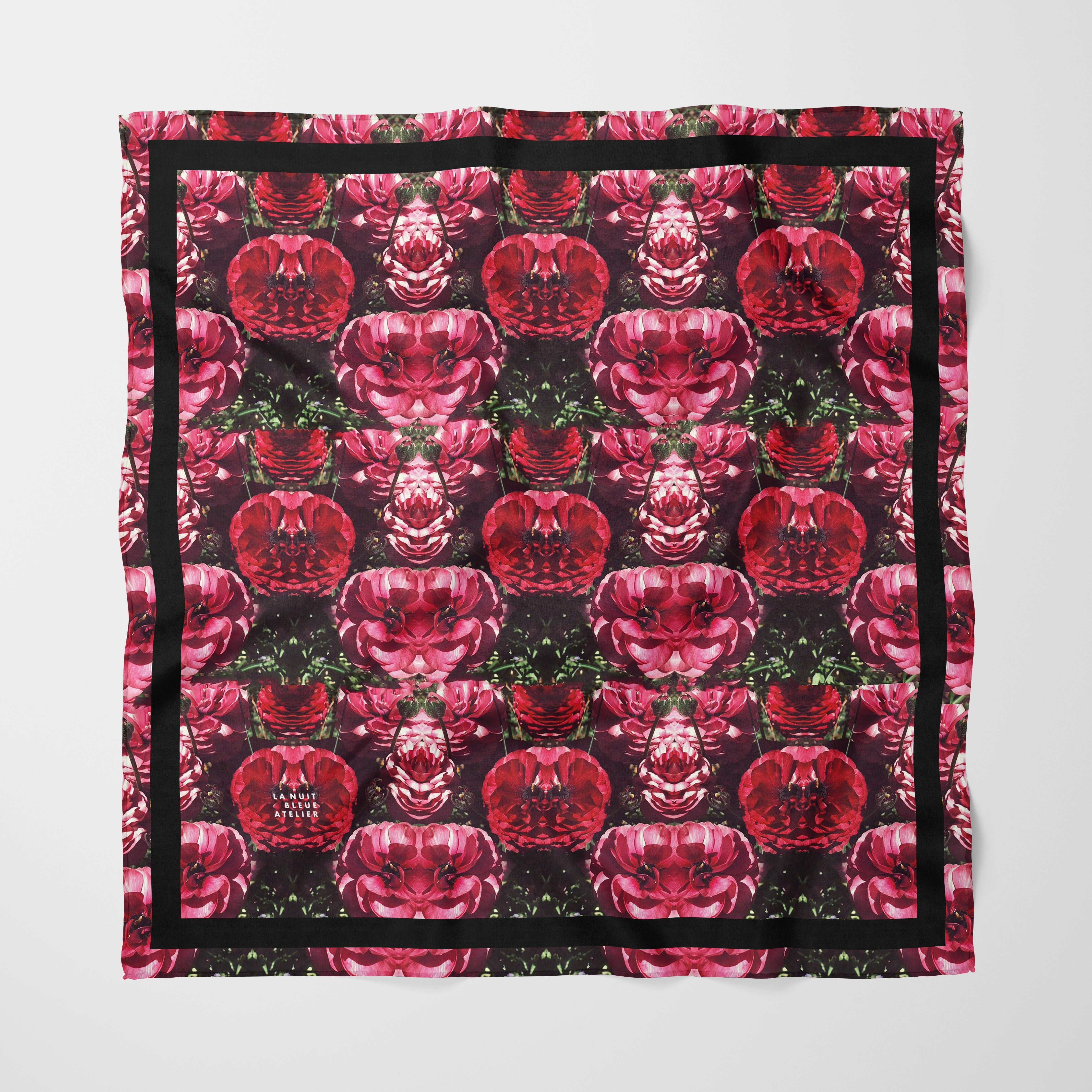 Floralis No. 25 Chiffon Square Scarf with Black Accent