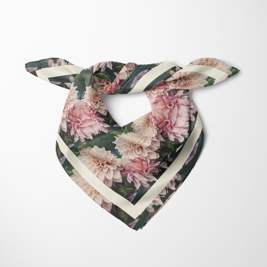 Floralis No. 26 Chiffon Square Scarf with Cream Accent
