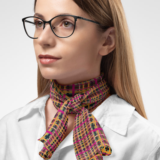 Fuchsia Plaid Chiffon Long Scarf