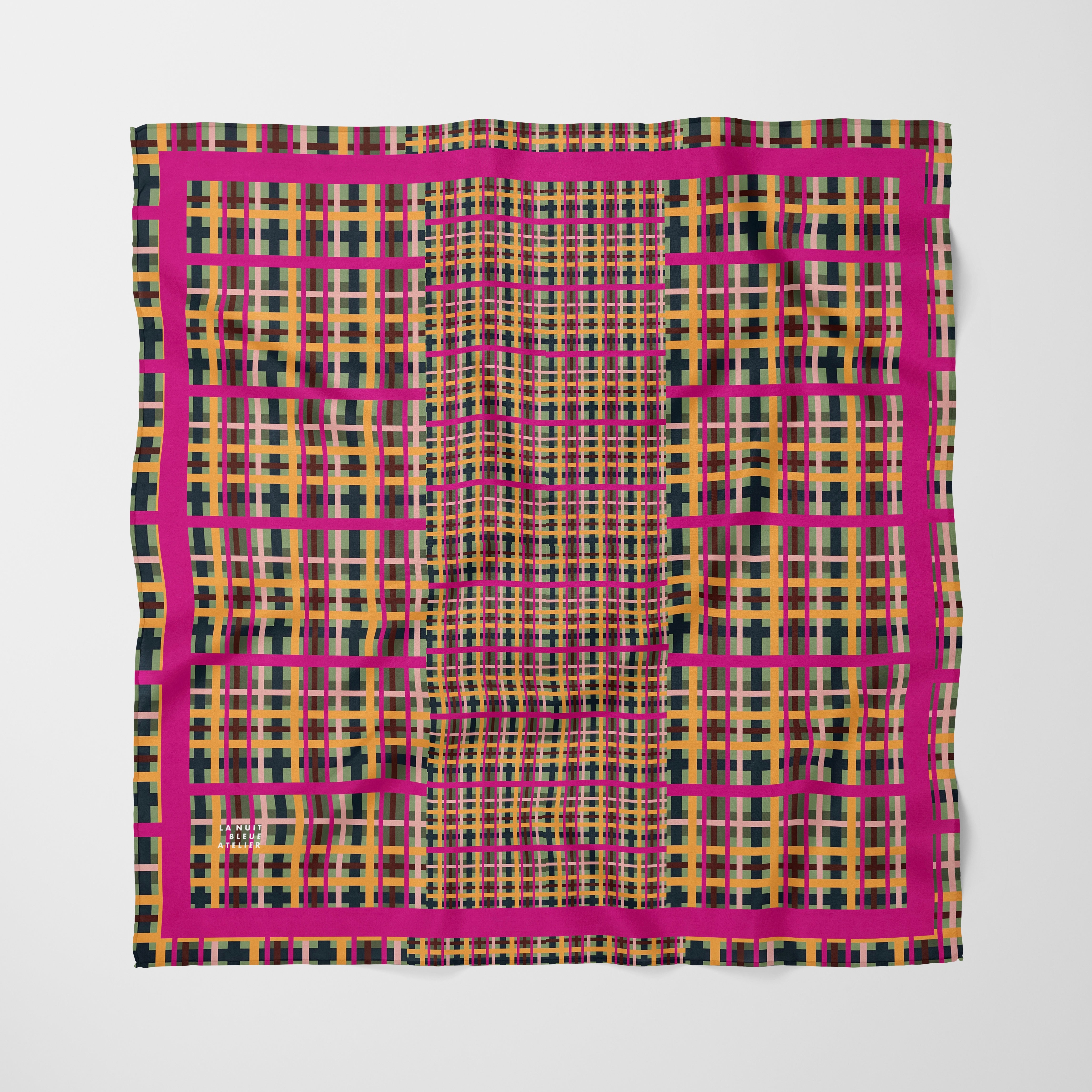Fuchsia Plaid Chiffon Square Scarf with Fuchsia Accent
