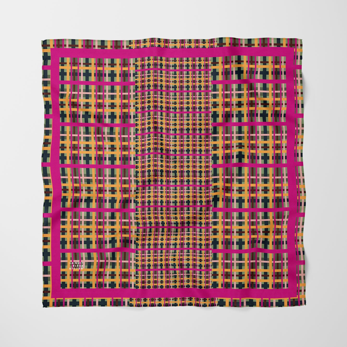 Fuchsia Plaid Chiffon Square Scarf with Fuchsia Accent