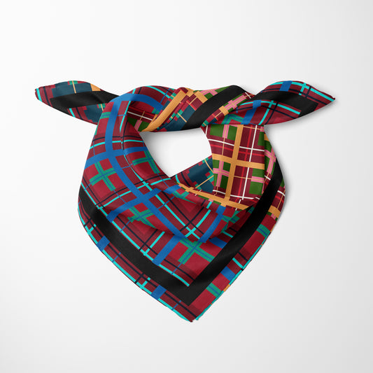 Multi Plaid No. 1 Chiffon Square Scarf with Black Accent