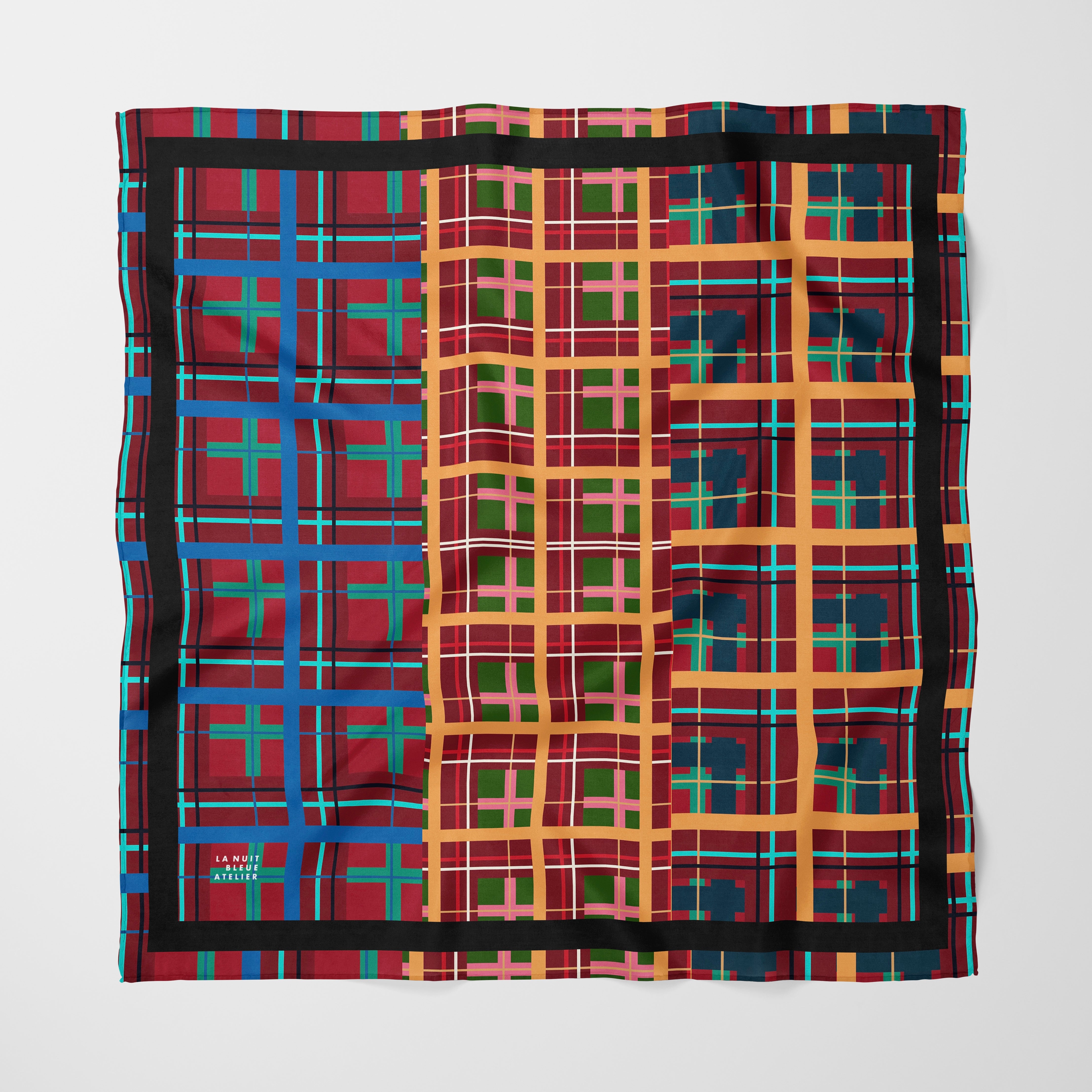 Multi Plaid No. 1 Chiffon Square Scarf with Black Accent