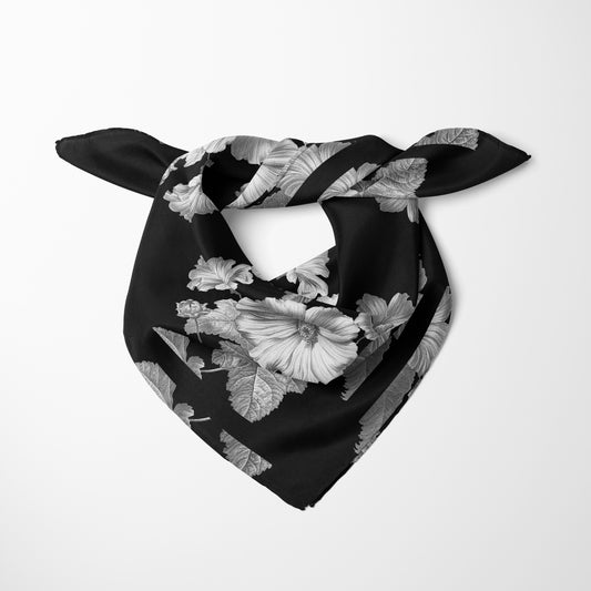 Noir Botanica 1.3 Chiffon Square Scarf with Black Accent