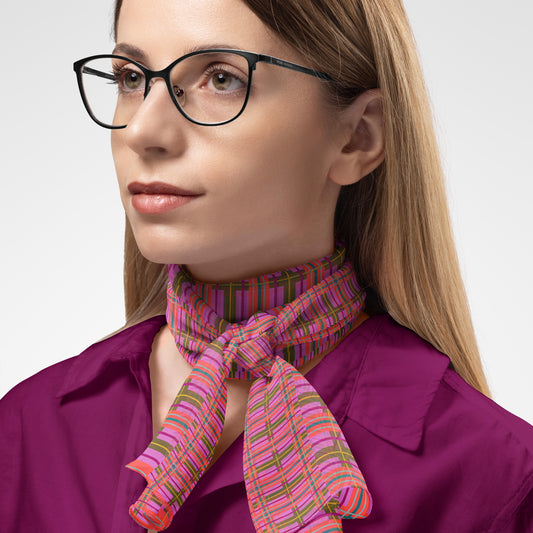 Pink Plaid Chiffon Long Scarf