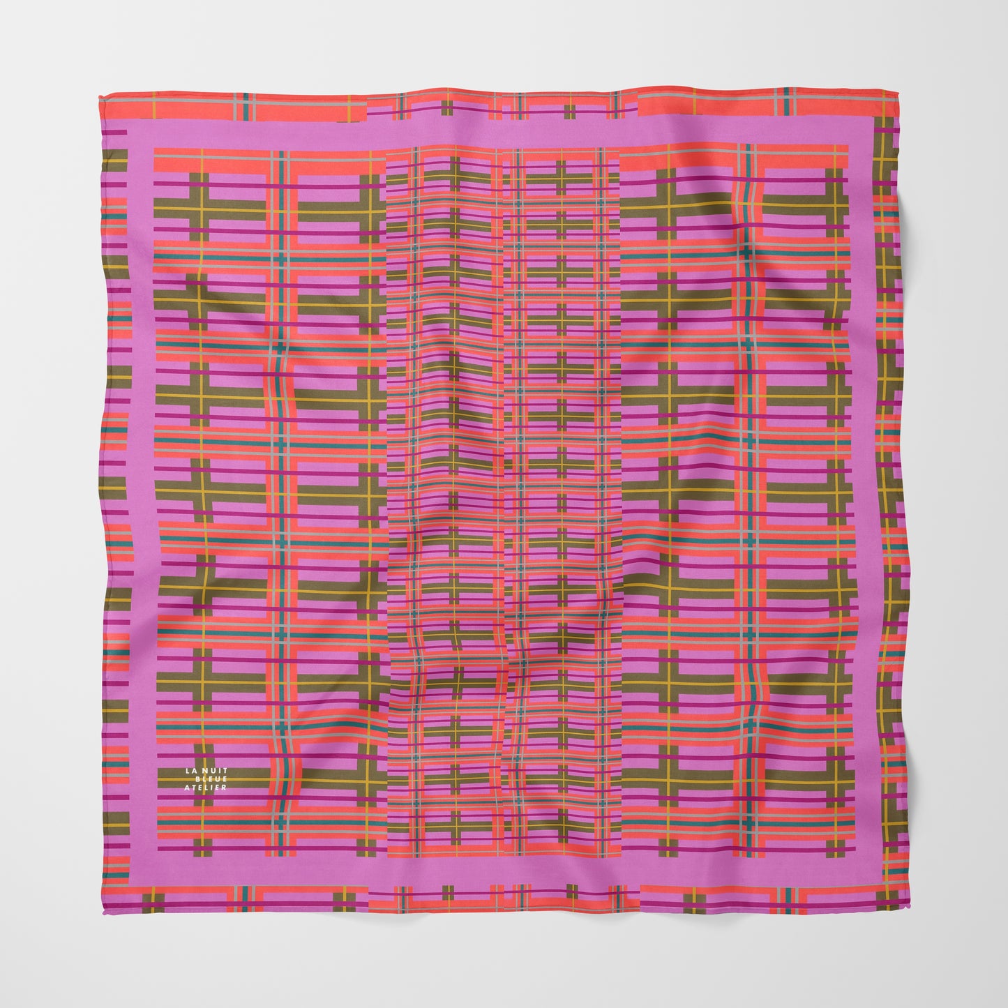 Pink Plaid Chiffon Square Scarf with Pink Accent
