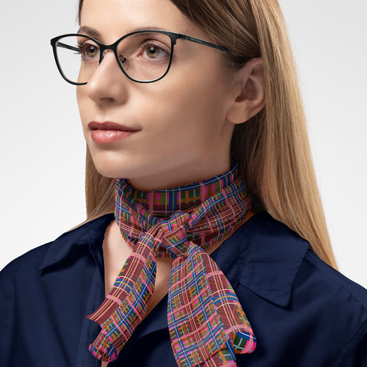 Pinky Blue Plaid Chiffon Long Scarf