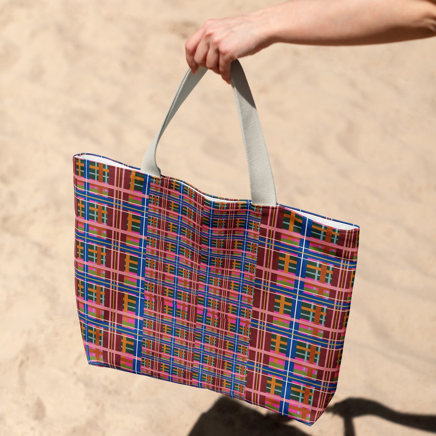 Pinky Blue Plaid Everyday Market Tote