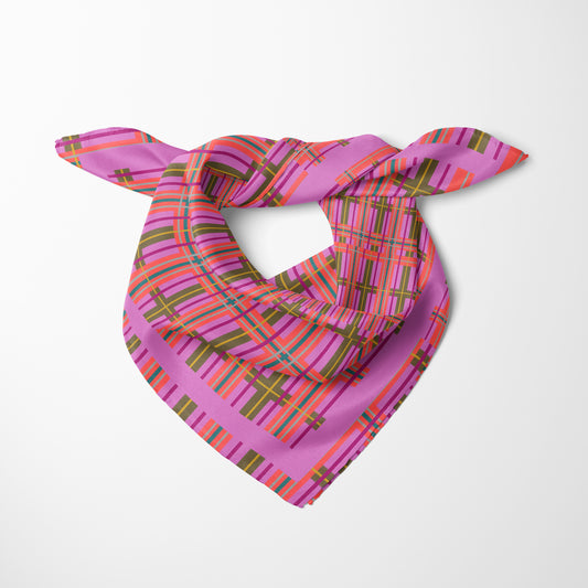 Pink Plaid Chiffon Square Scarf with Pink Accent